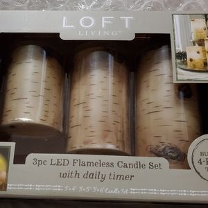 Loft Living 3 pc LED Flameless Birch Tree Theme Candle Set With Daily Timer